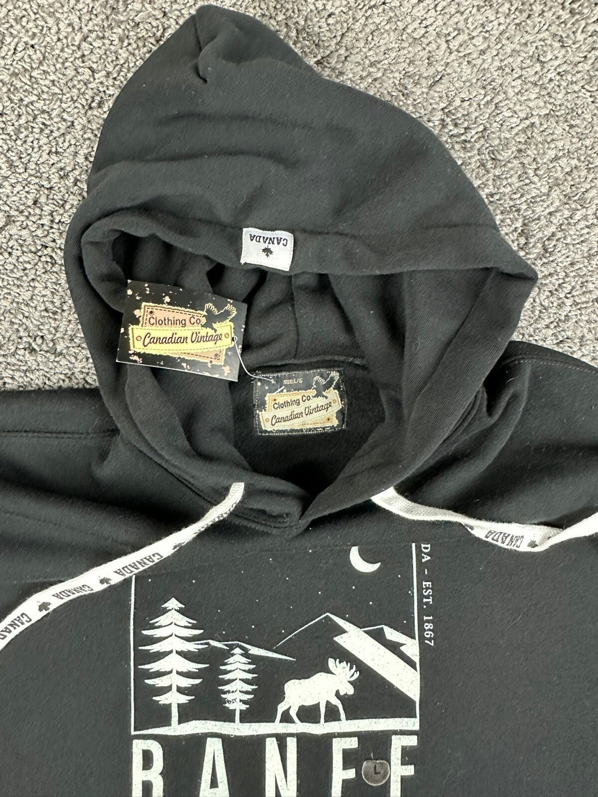 Canadian Vintage Clothing Co Mens L Black Banff National Park Graphic Hoodie NWT