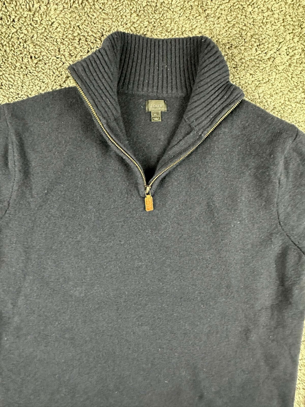 J.Crew Mens XL Navy Blue 100% Lambswool 1/4 Zip Mock Neck Sweater