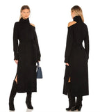 PAIGE Raundi Black Wool Cutout Shoulder Turtleneck Maxi Sweater Dress L