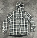 Hang Ten Mens Large L Black Gray Plaid Flannel Hooded Quilted Lined Jacket