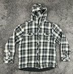 Hang Ten Mens Large L Black Gray Plaid Flannel Hooded Quilted Lined Jacket