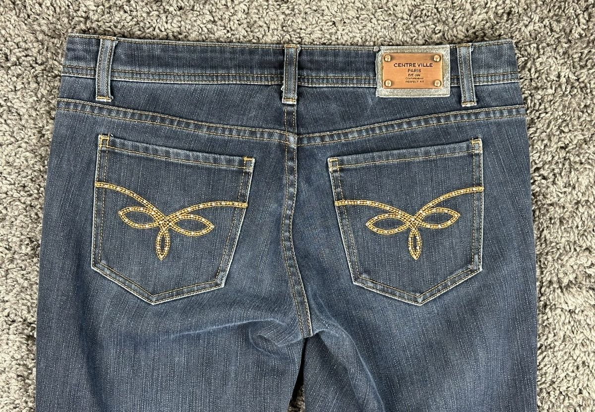 Centre Ville Paris Womens Jeans 6 Blue Rhinestone Embellished Pockets Denim