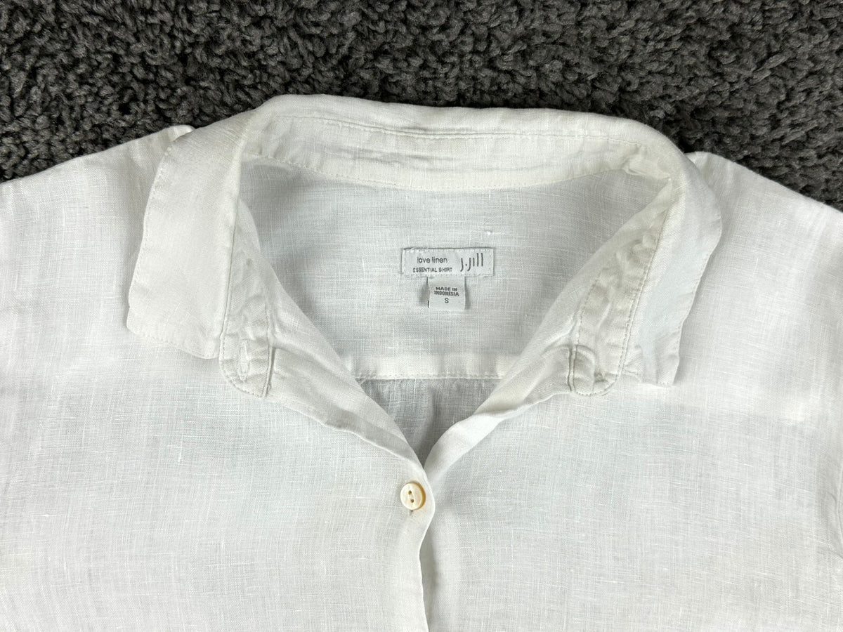 J. Jill Womens White 100% Linen Long Sleeve Button Up Shirt Size S Love Linen