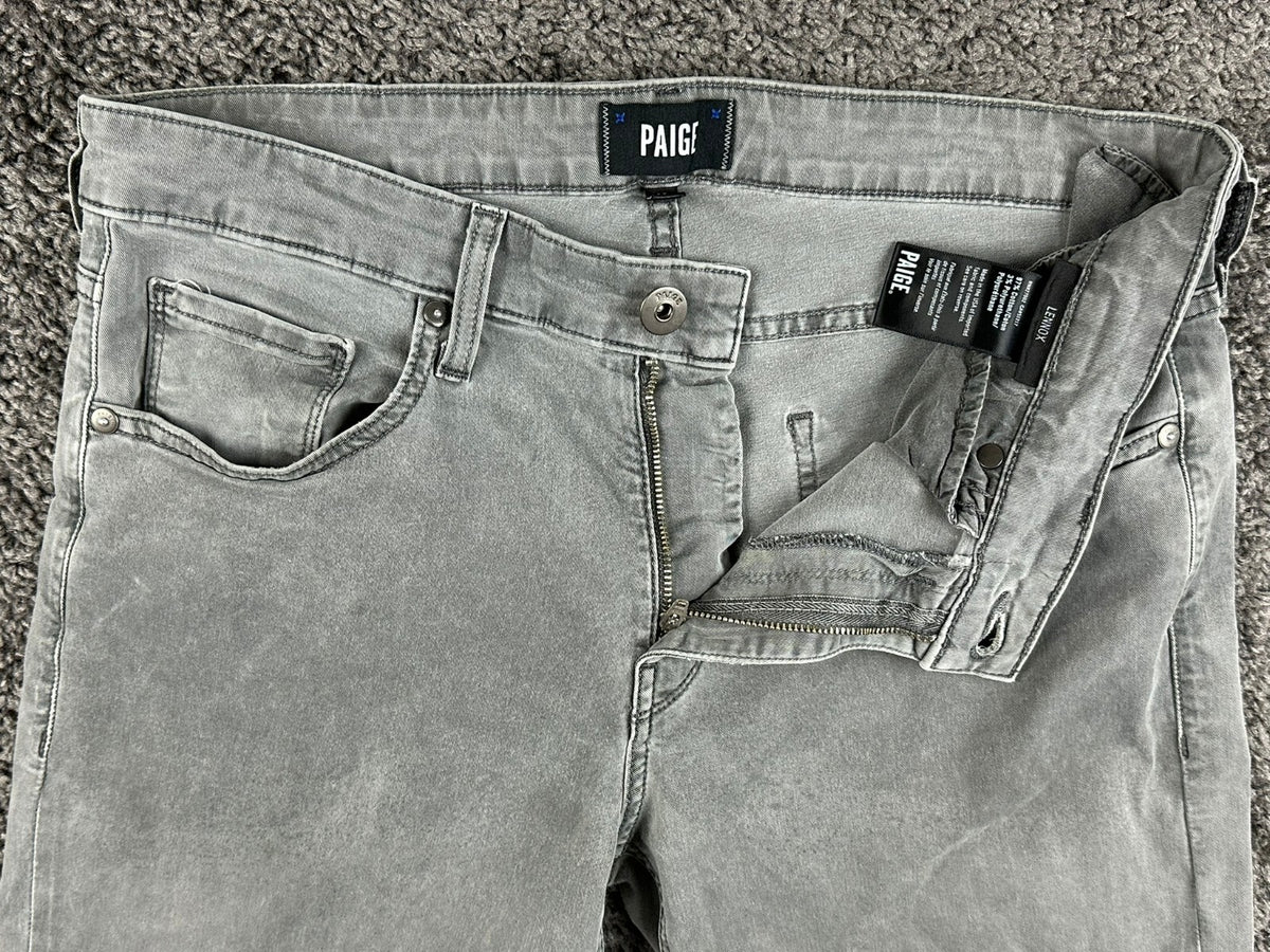 PAIGE Mens 32 Lennox Vintage Grey Sky Slim Fit Denim Jeans USA