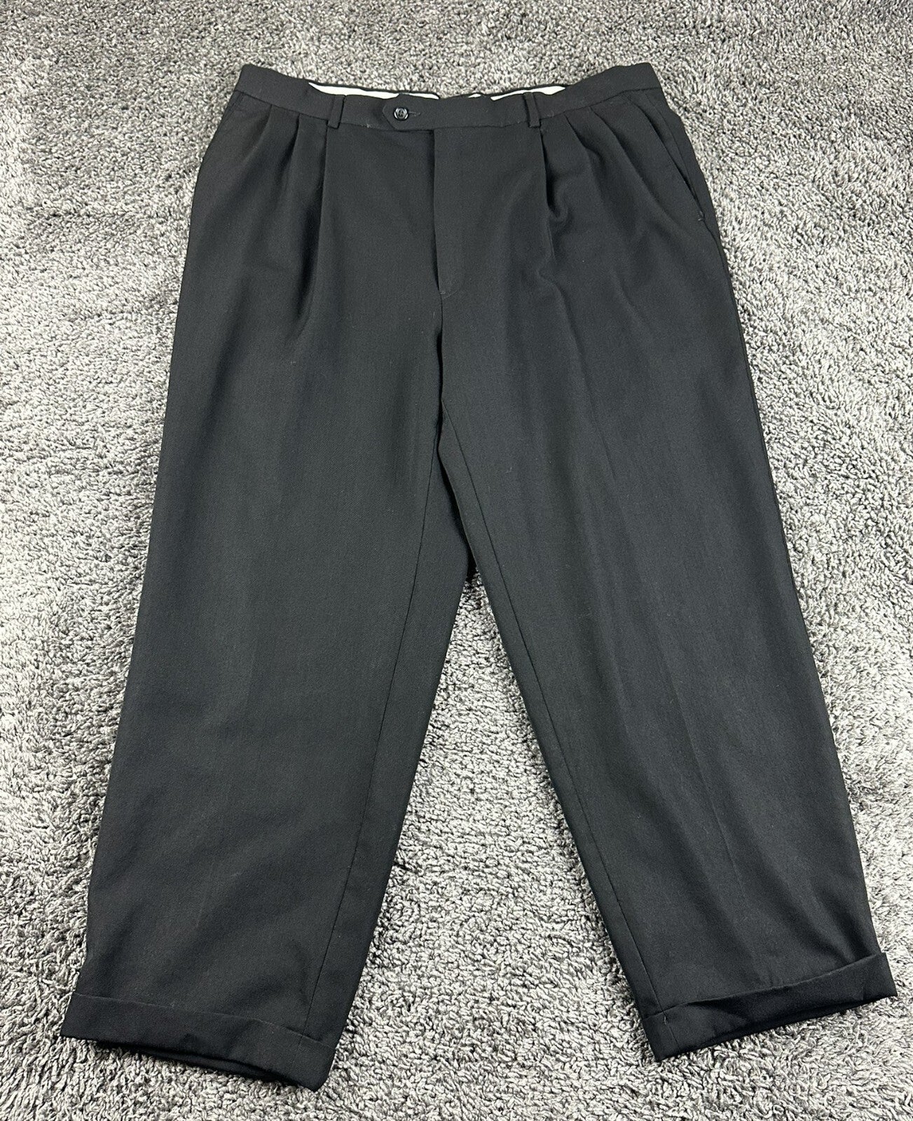 Pronto Uomo Mens Dress Pants Black 100% Wool Pleated Cuffed Trousers Size 38x29