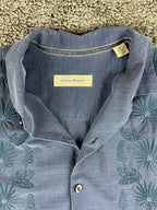 Tommy Bahama Mens XLT Blue Silk Cotton Embroidered Palm Camp Shirt Big Tall