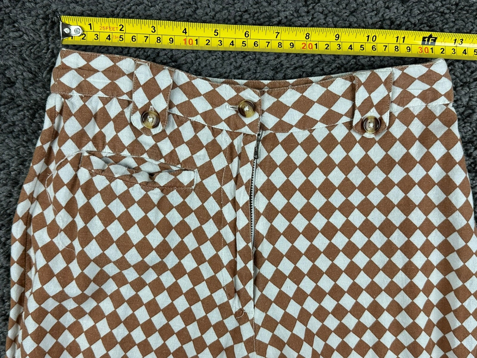 Billabong Womens Brown Checkerboard Diamond High Rise Linen Blend Pants Sz 25