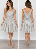 Betsy & Adam Womens 6 Silver Metallic Lace Rhinestone Tulle Cocktail Party Dress