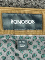 Bonobos Stretch Washed Chino Pants Mens 35x36 Slim Fit Tan Khaki Paisley Pocket