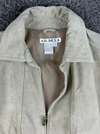 AMI Suede Leather Jacket Womens L Tan Beige Full Zip Western Y2K Moto Boho