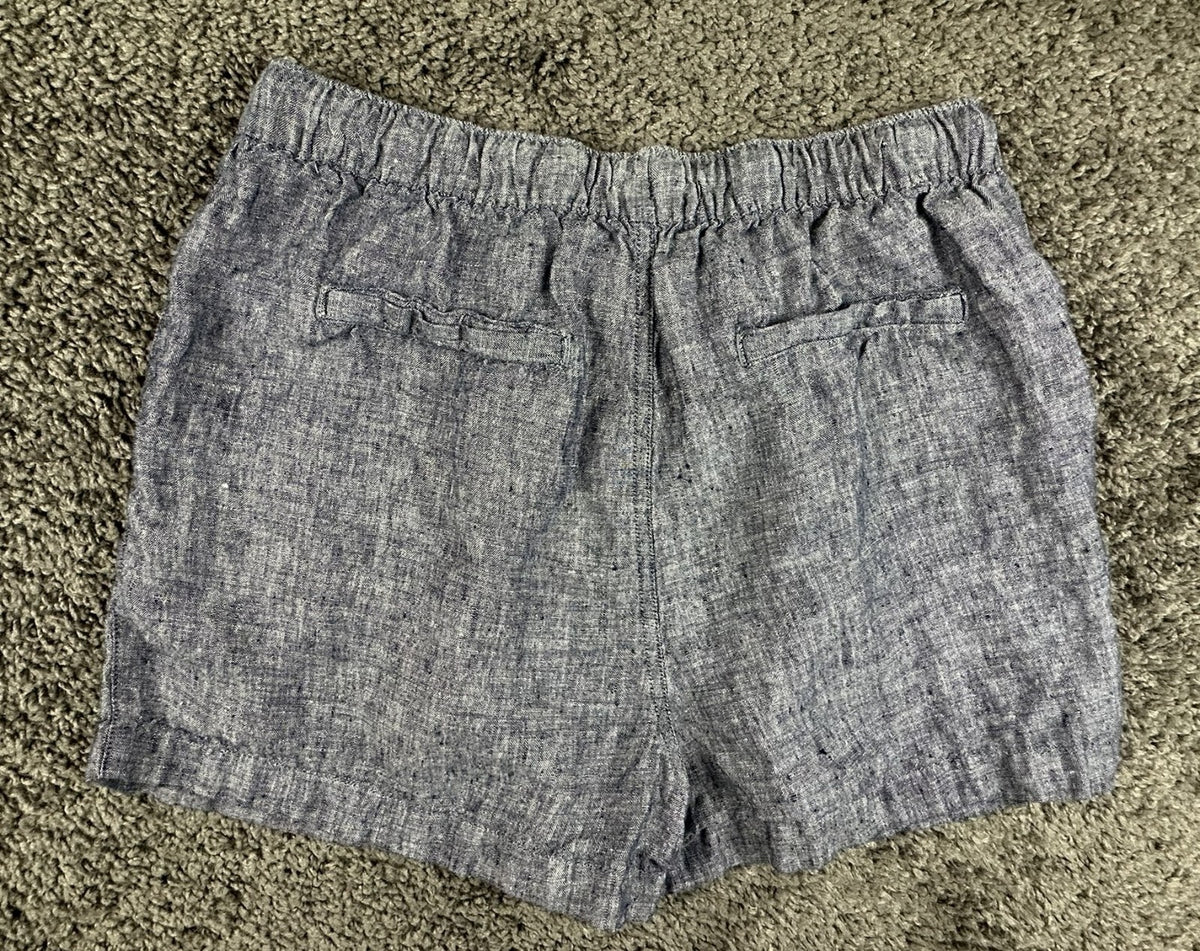 C&C California Womens M Blue 100% Linen Drawstring Pull On Casual Shorts
