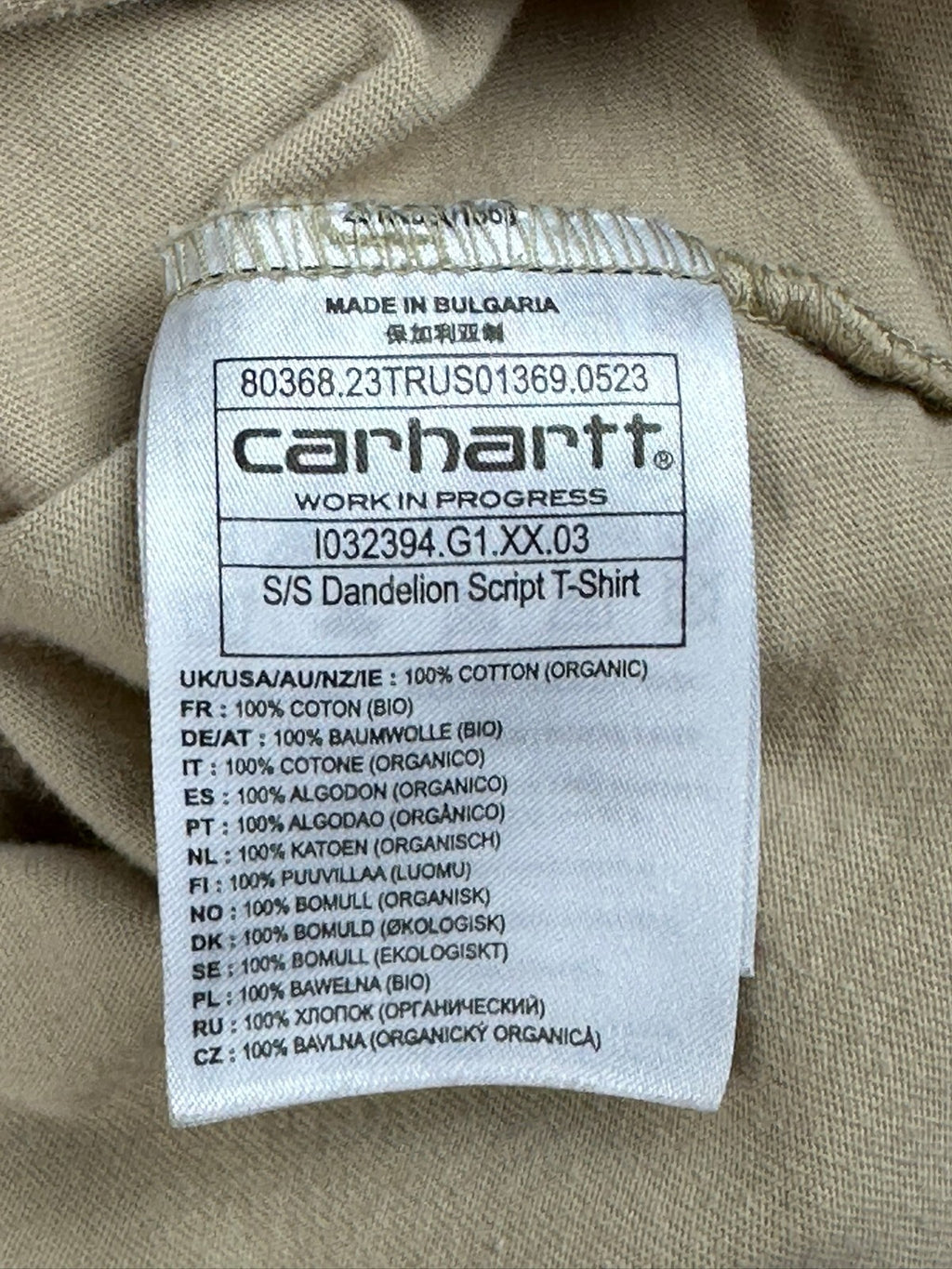 Carhartt WIP Mens XL Wall Beige Dandelion Script Organic T-Shirt