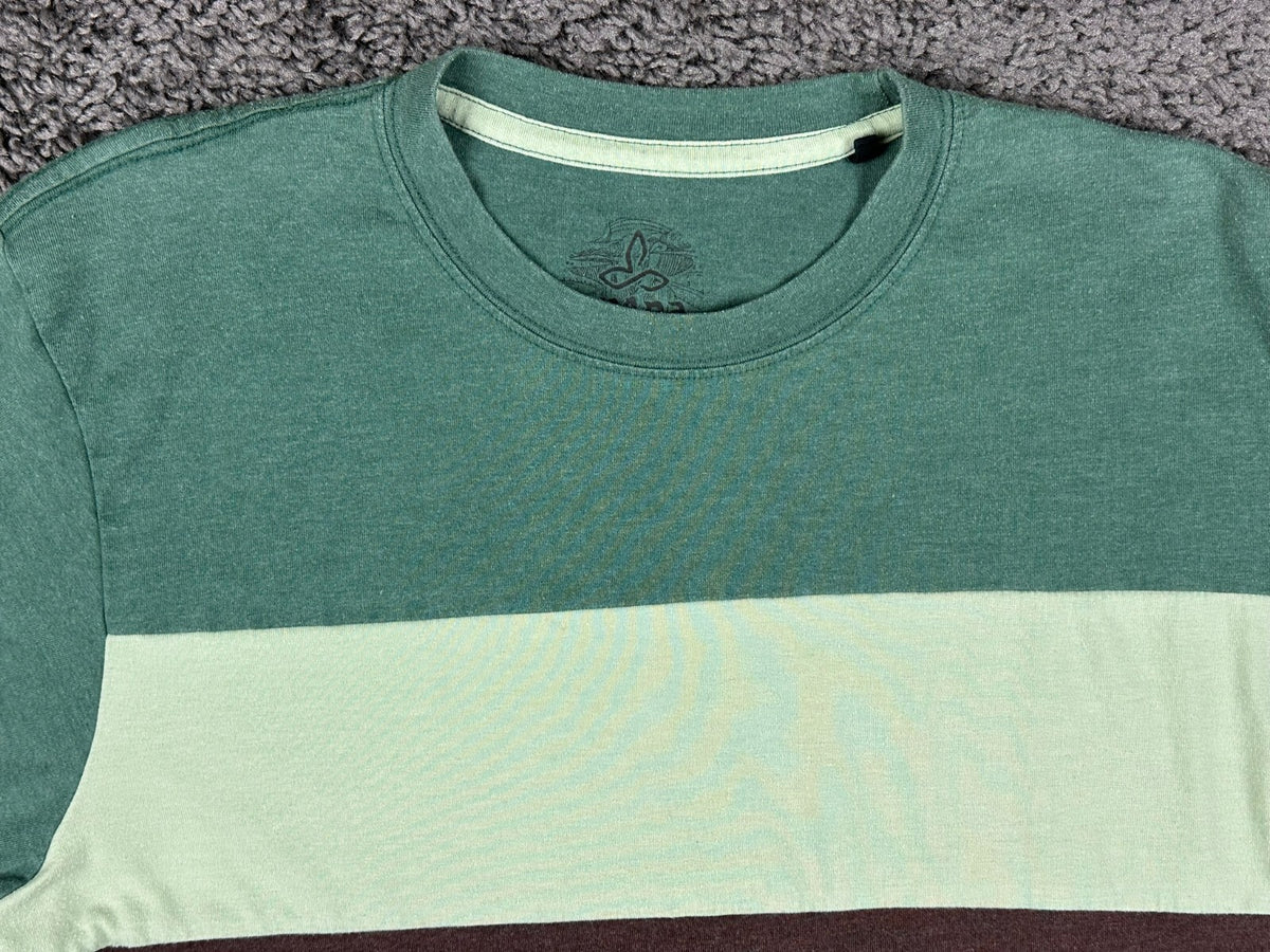 prAna Men's Colorblocked Organic Cotton T-Shirt Green Brown White Large