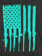Grunt Style Black Teal Rifle Flag Graphic T Shirt 2nd Amendment USA Sz Youth XL