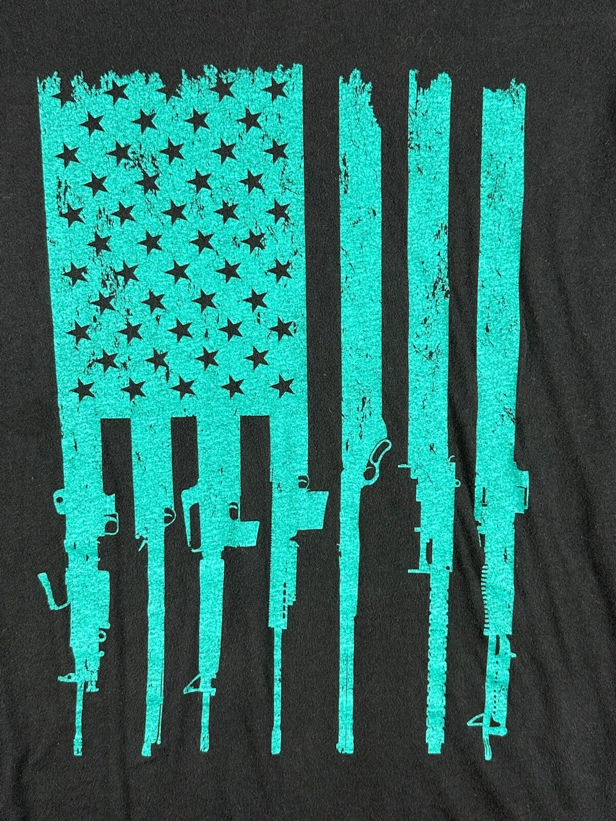Grunt Style Black Teal Rifle Flag Graphic T Shirt 2nd Amendment USA Sz Youth XL