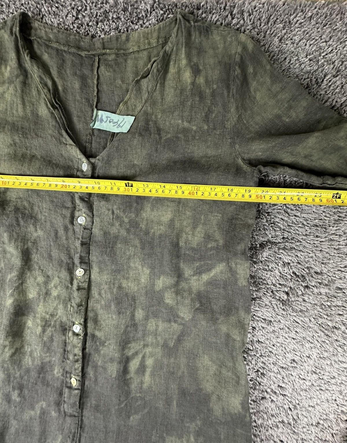 Camo Linen Jumpsuit Womens Size Medium Olive Green V-Neck Pockets Romper