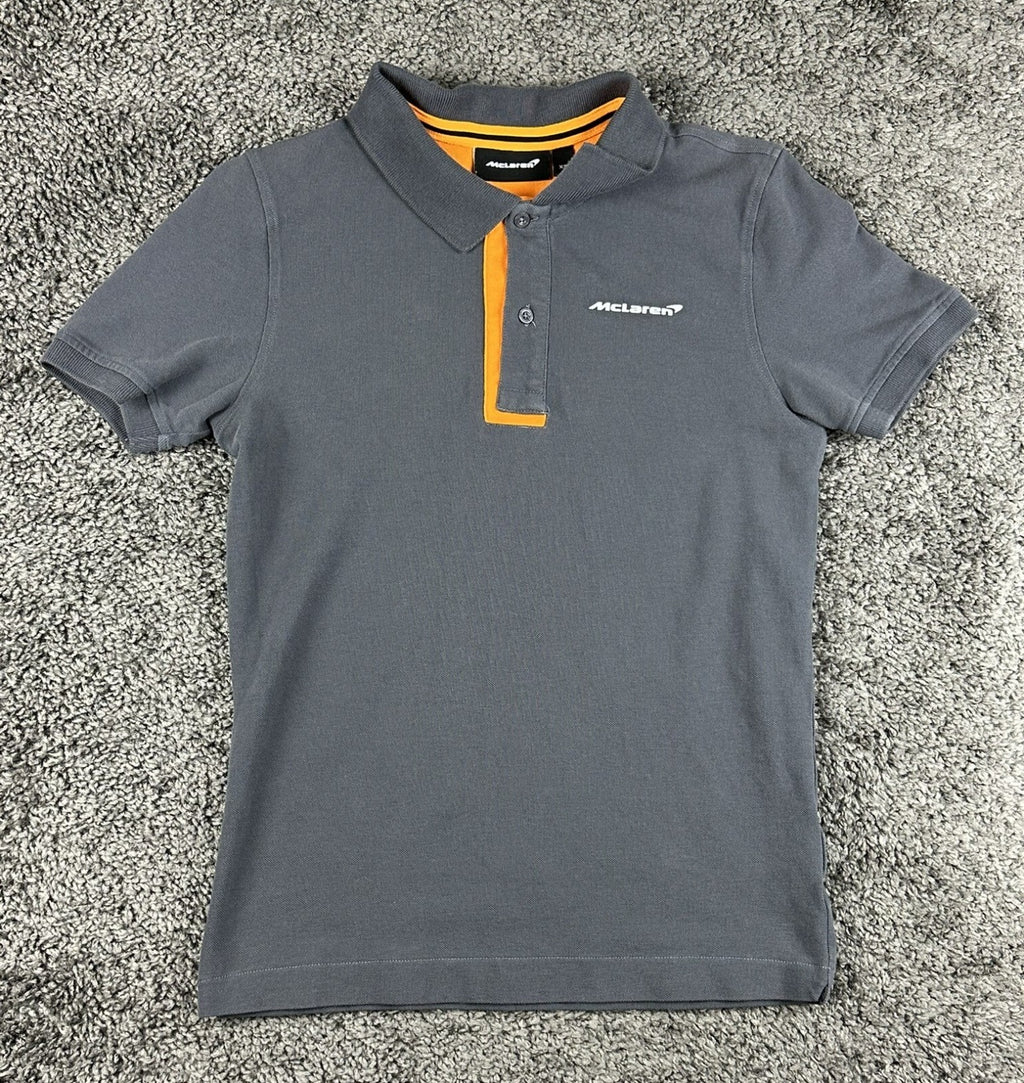 McLaren Racing Mens XS Grey Orange Polo Shirt Formula 1 F1 Team Fanwear