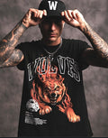 Darc Sport Mens L Black Wolves Forever Graphic T-Shirt Flame Wolf Cotton Tee