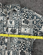 Vintage 90s KY'S Mens M Blue Tapa Print Short Sleeve Hawaiian Aloha Shirt