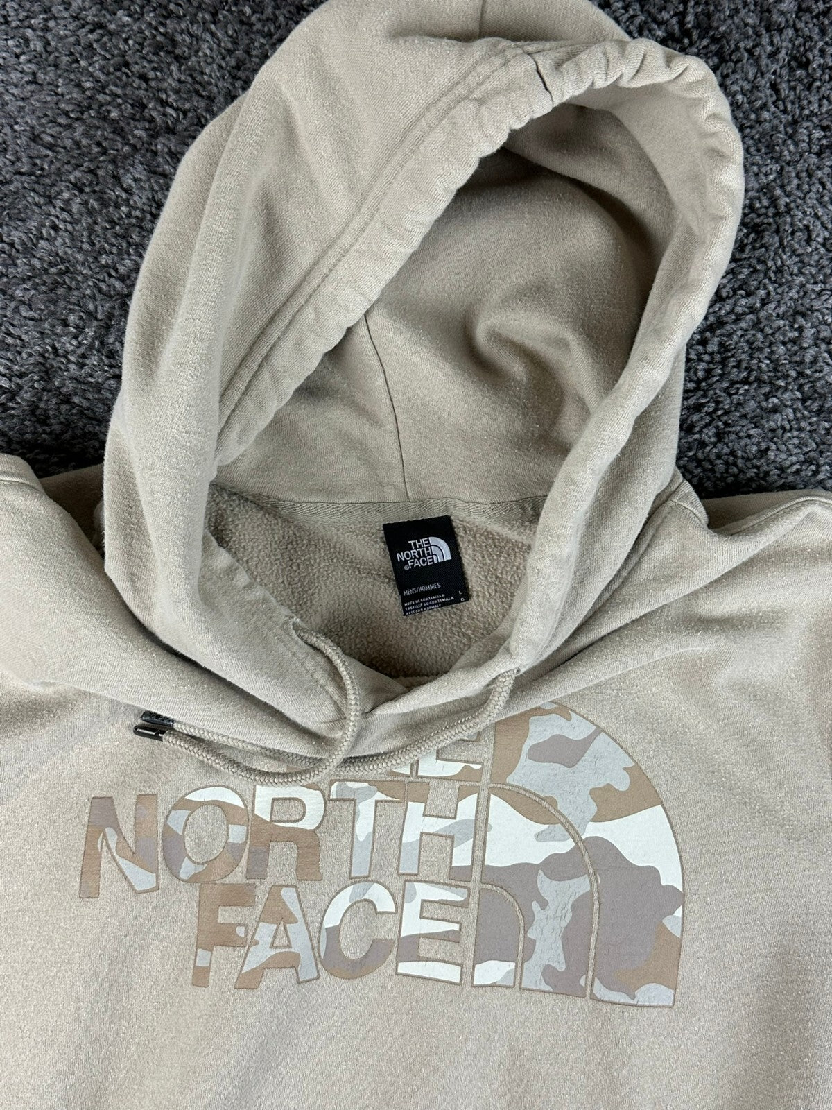 The North Face Half Dome Hoodie Men Tan Beige Camo Logo Pullover Sz Large