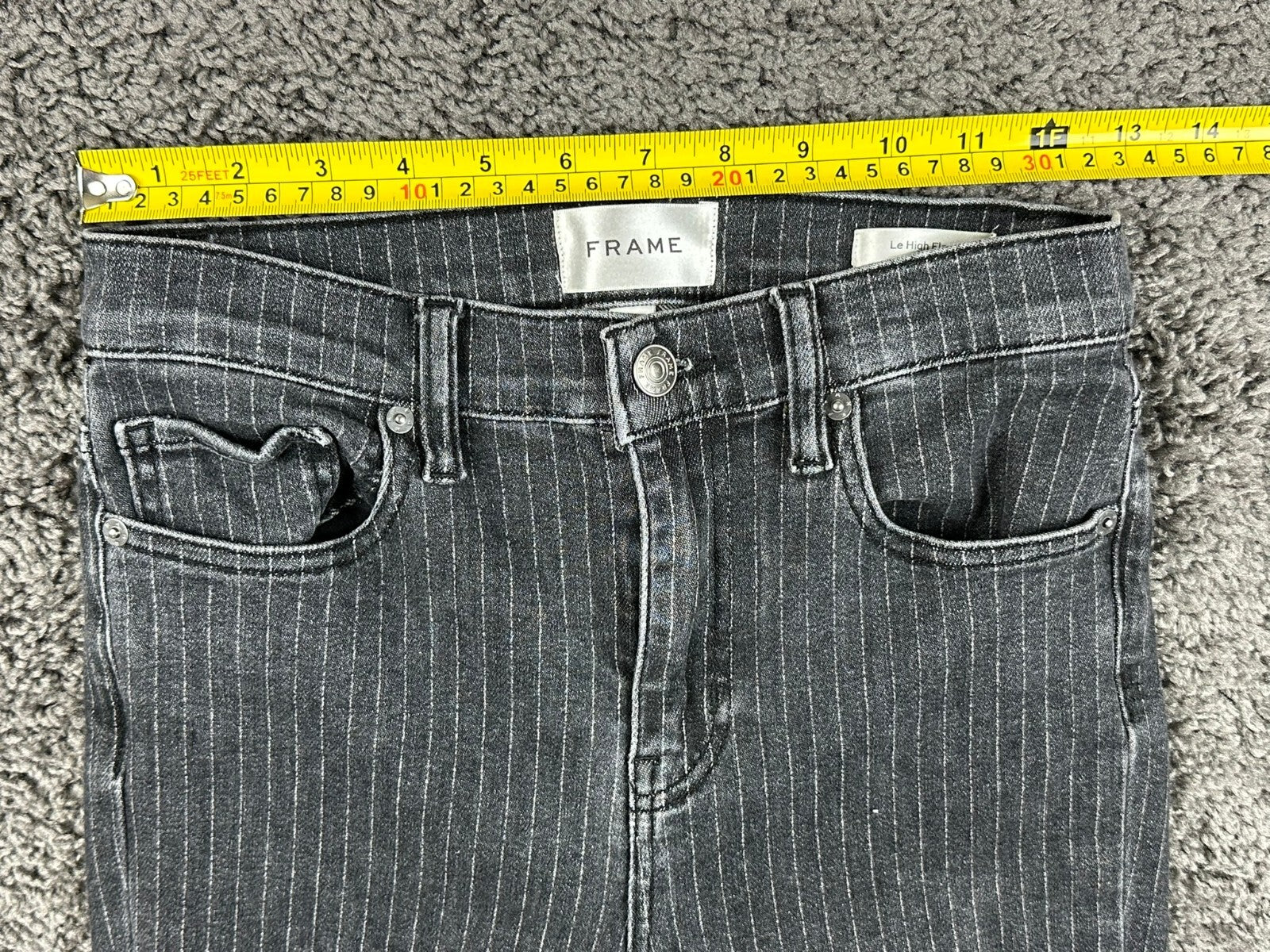 FRAME Le High Flare Jeans 25 Charcoal Pinstripe High Rise Stretch Denim Pants