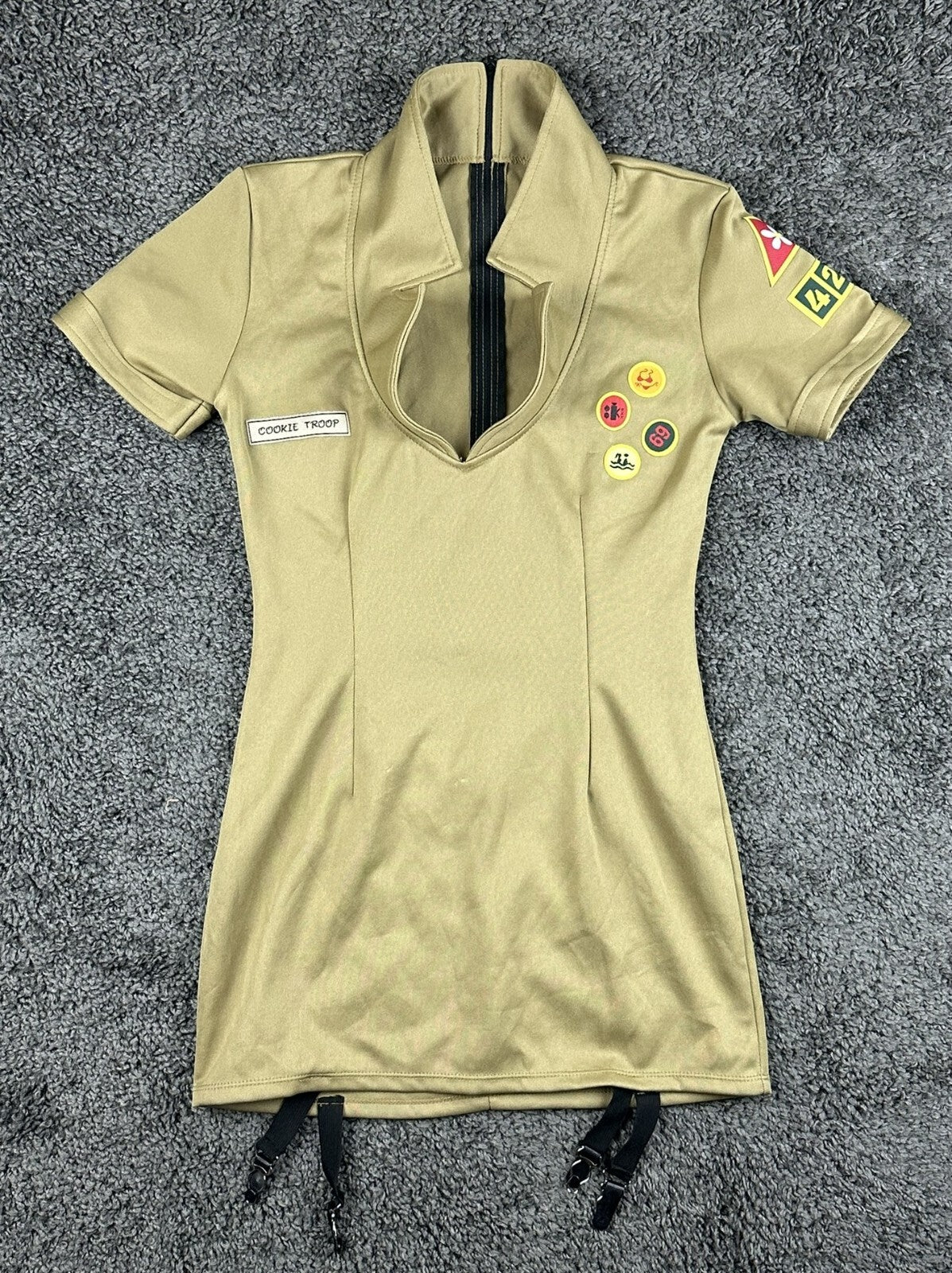 Leg Avenue Girl Scout Cookie Troop Pot Brownie Costume Dress M Tan