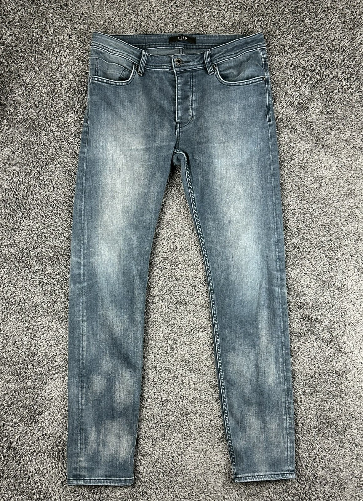 NEUW Denim Mens Iggy Skinny Jeans 31x32 Washed Gray Button Fly Cotton