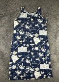 Vintage Hilo Hattie Womens XL Navy Blue Hawaiian Island Map Tank Dress USA