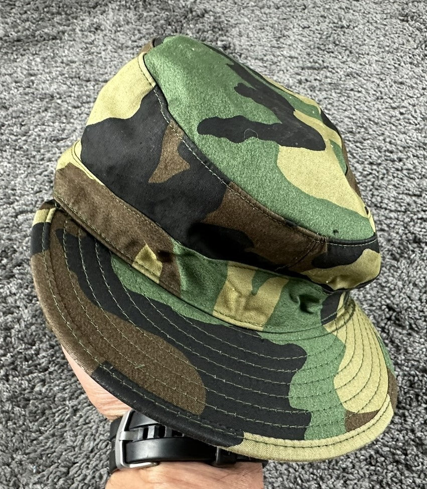 USGI Woodland Camo Cold Weather Patrol Cap 7 1/8 M81 Ear Flap Hat Vintage 1983