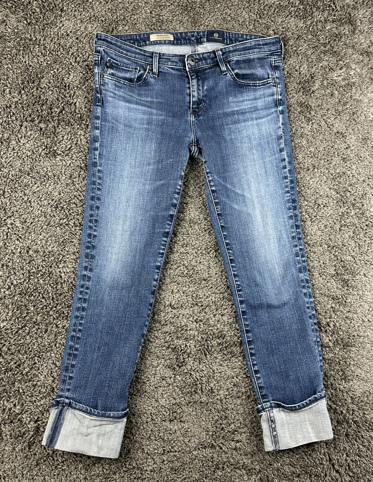 AG Adriano Goldschmied Womens 30 The Stevie Cuff Slim Straight Jeans Blue