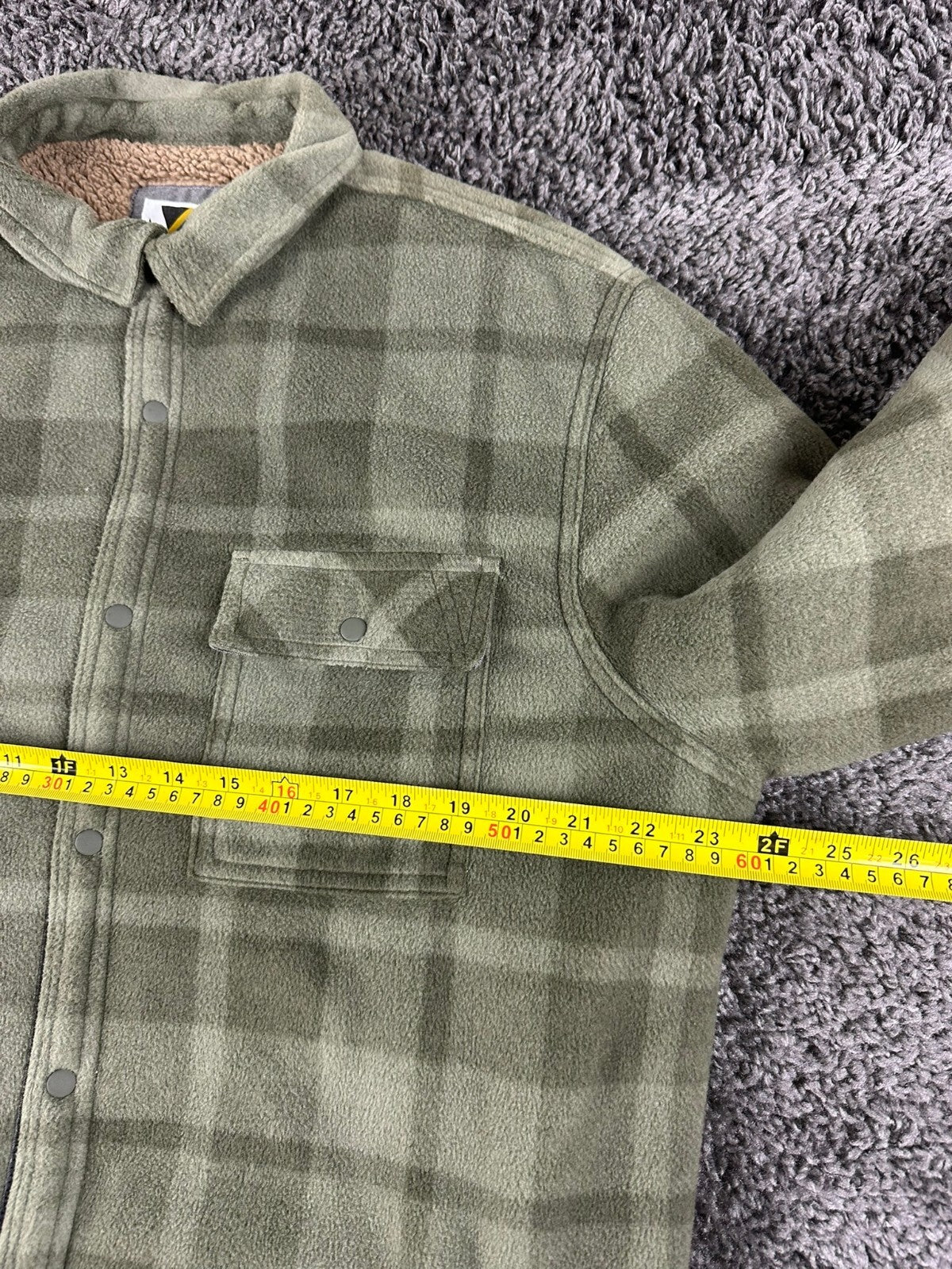 Voyager Mens Green Plaid Sherpa Lined Fleece Shirt Jacket Snap Shacket Sz Large