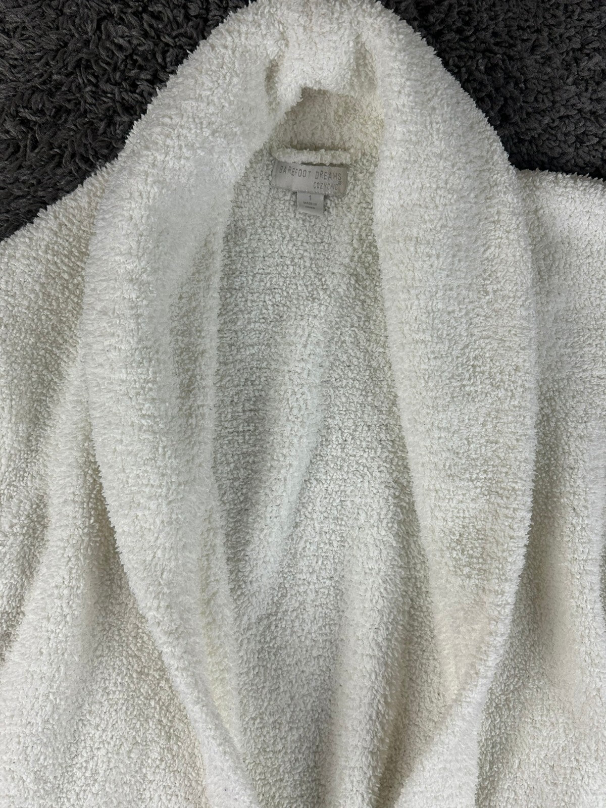 Barefoot Dreams CozyChic Adult Robe Cream White Size 1 S/M Plush Belted Pockets