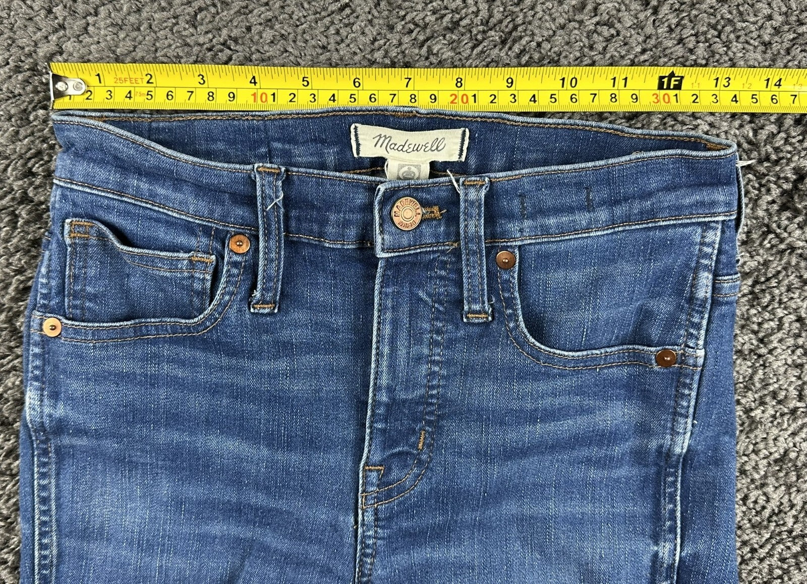 Madewell 9" High Rise Skinny Jeans Blue Raw Hem Denim Stretch Womens Sz 25