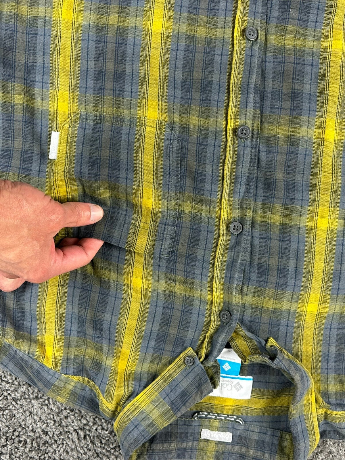 Columbia Cooper Lake Mens Plaid Shirt Yellow Gray Long Sleeve Button Down Sz XL