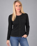 Vintage Valerie Stevens Womens M Black 100% Cashmere Beaded Cardigan Flaw