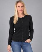 Vintage Valerie Stevens Womens M Black 100% Cashmere Beaded Cardigan Flaw