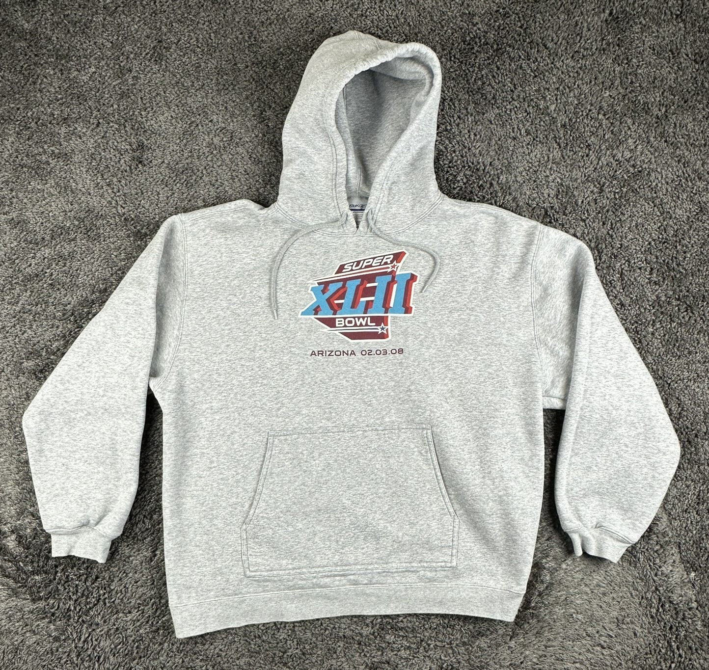 Reebok Super Bowl XLII 2008 Hoodie Mens Gray Giants Patriots NFL Vintage Sz XL