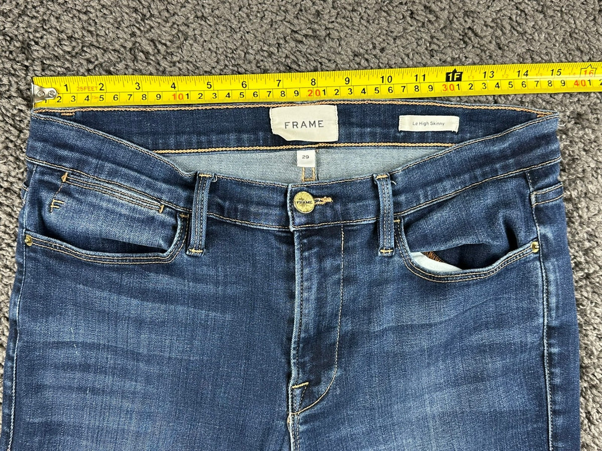 FRAME Womens 29 Le High Skinny Jeans Copa Wash Split Hem Blue Denim USA