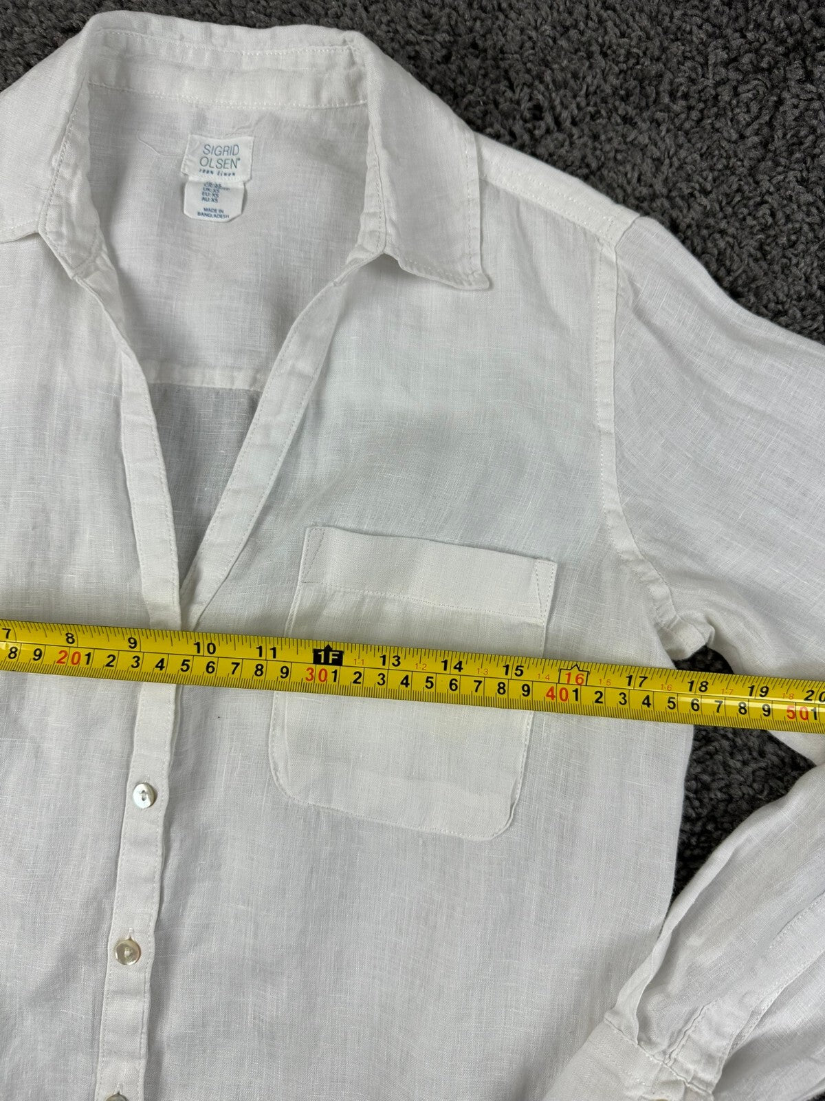 Sigrid Olsen 100% Linen Long Sleeve Shirt Womens White Button Down Roll Tab XS