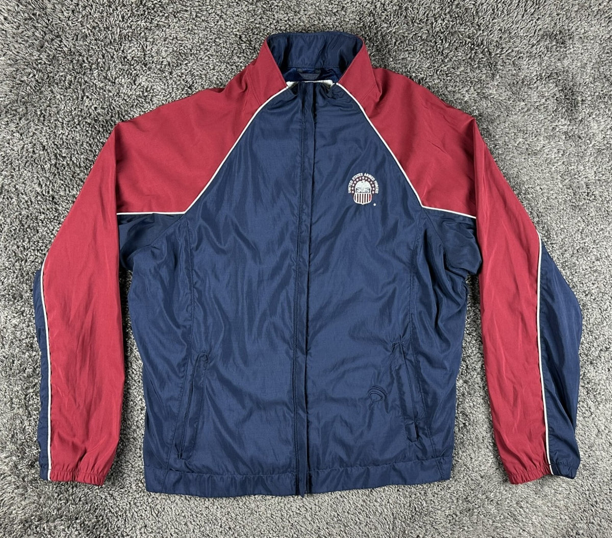 Vintage 90s Jammin Mens L USA Armed Forces Sports Track Jacket Navy Red USA Made