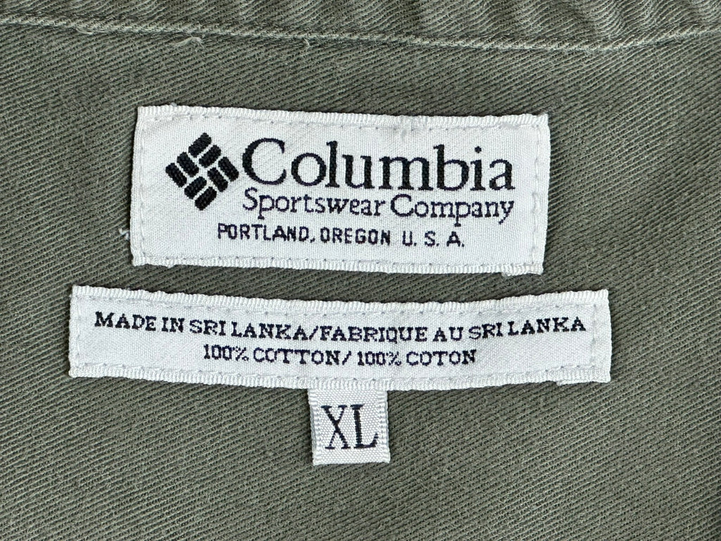Vintage Columbia Mens XL Olive Green Cotton Safari Field Shirt Epaulets 90s