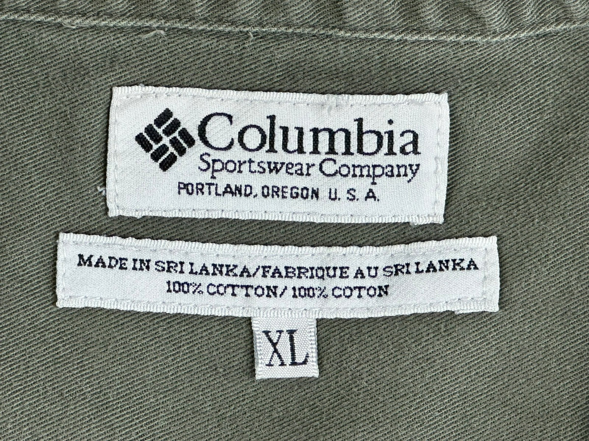 Vintage Columbia Mens XL Olive Green Cotton Safari Field Shirt Epaulets 90s