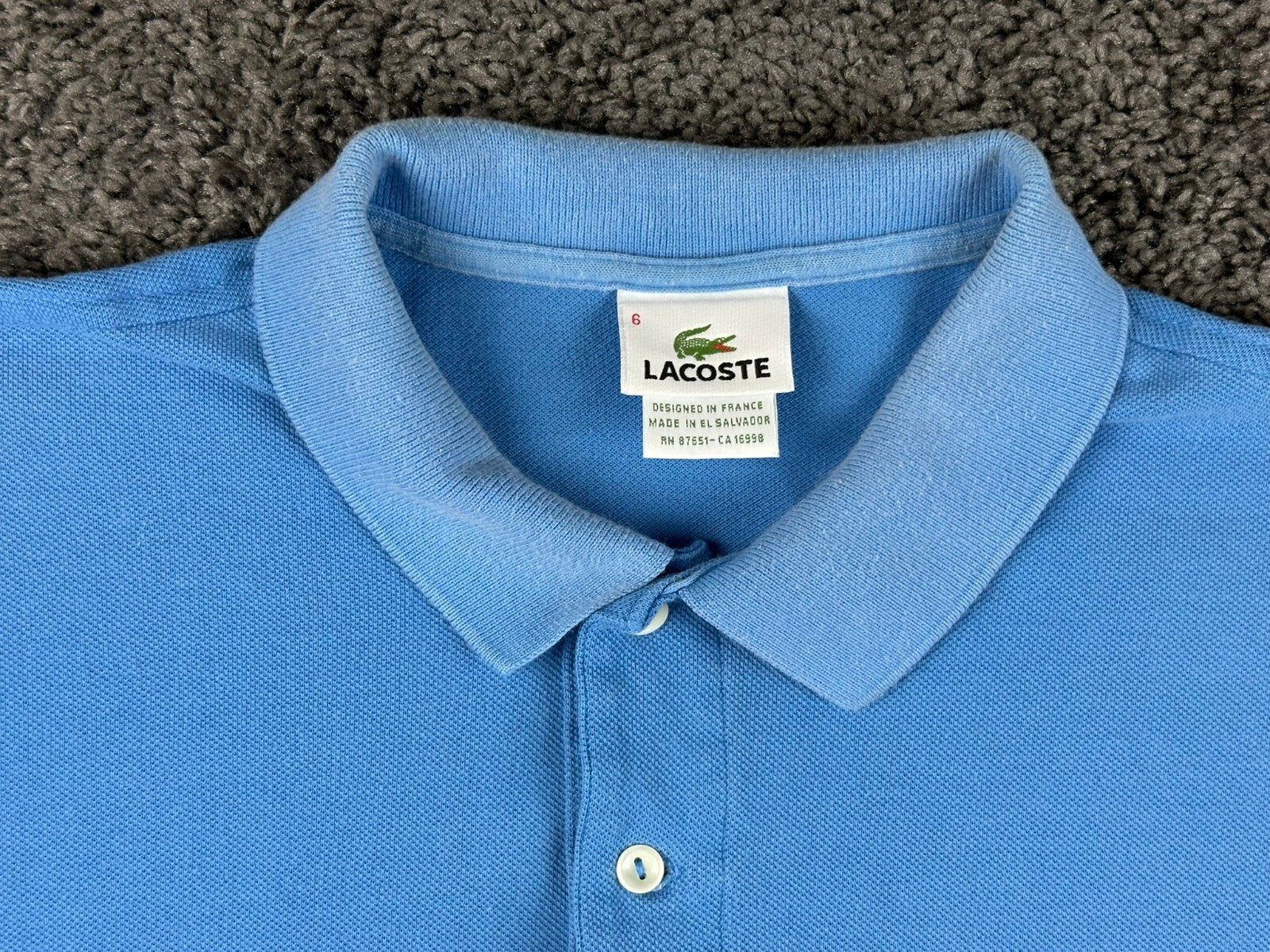 Lacoste Mens Polo Shirt Light Blue Pique Short Sleeve Crocodile Logo Size 6