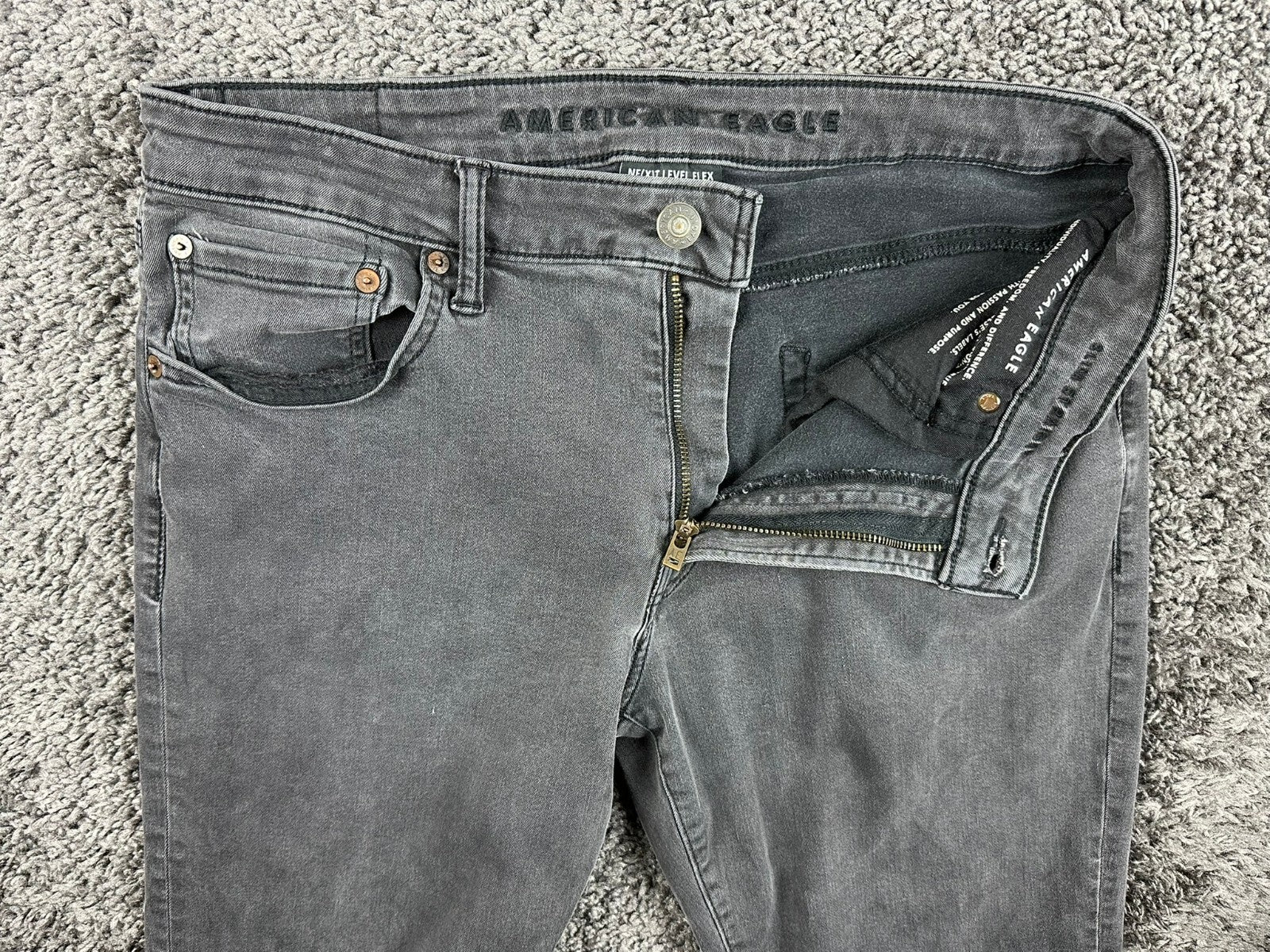 American Eagle Next Level Flex Jeans Mens Black Straight Stretch Denim Sz 34x34
