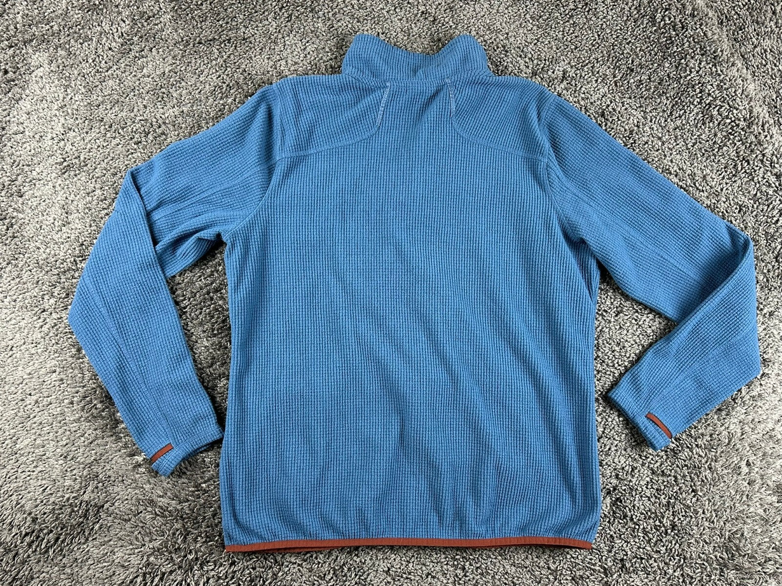 L.L.Bean Fleece Jacket Men Blue Full Zip Waffle Knit Thumbhole Cuffs Sz L