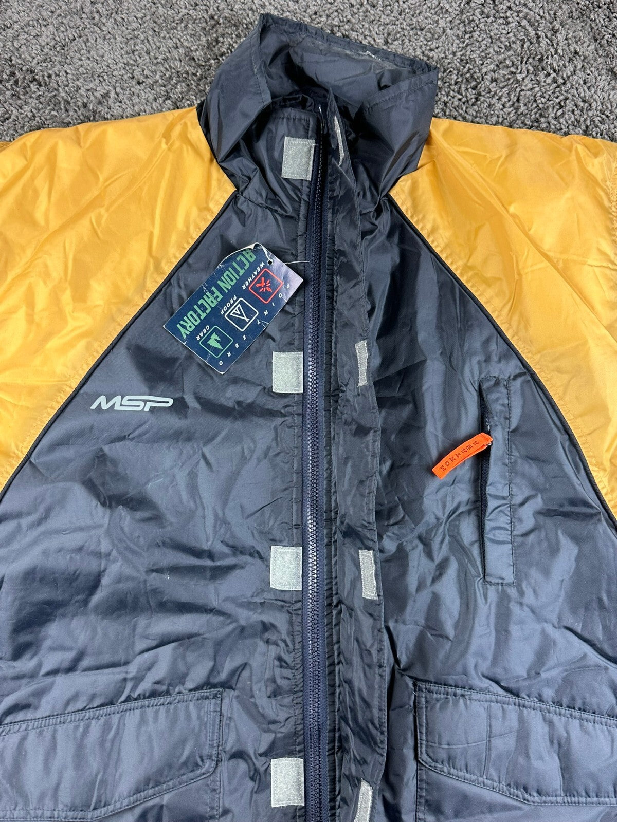 Point Zero Action Factory Montana Jacket Men Navy Yellow Weatherproof Sz M NWT