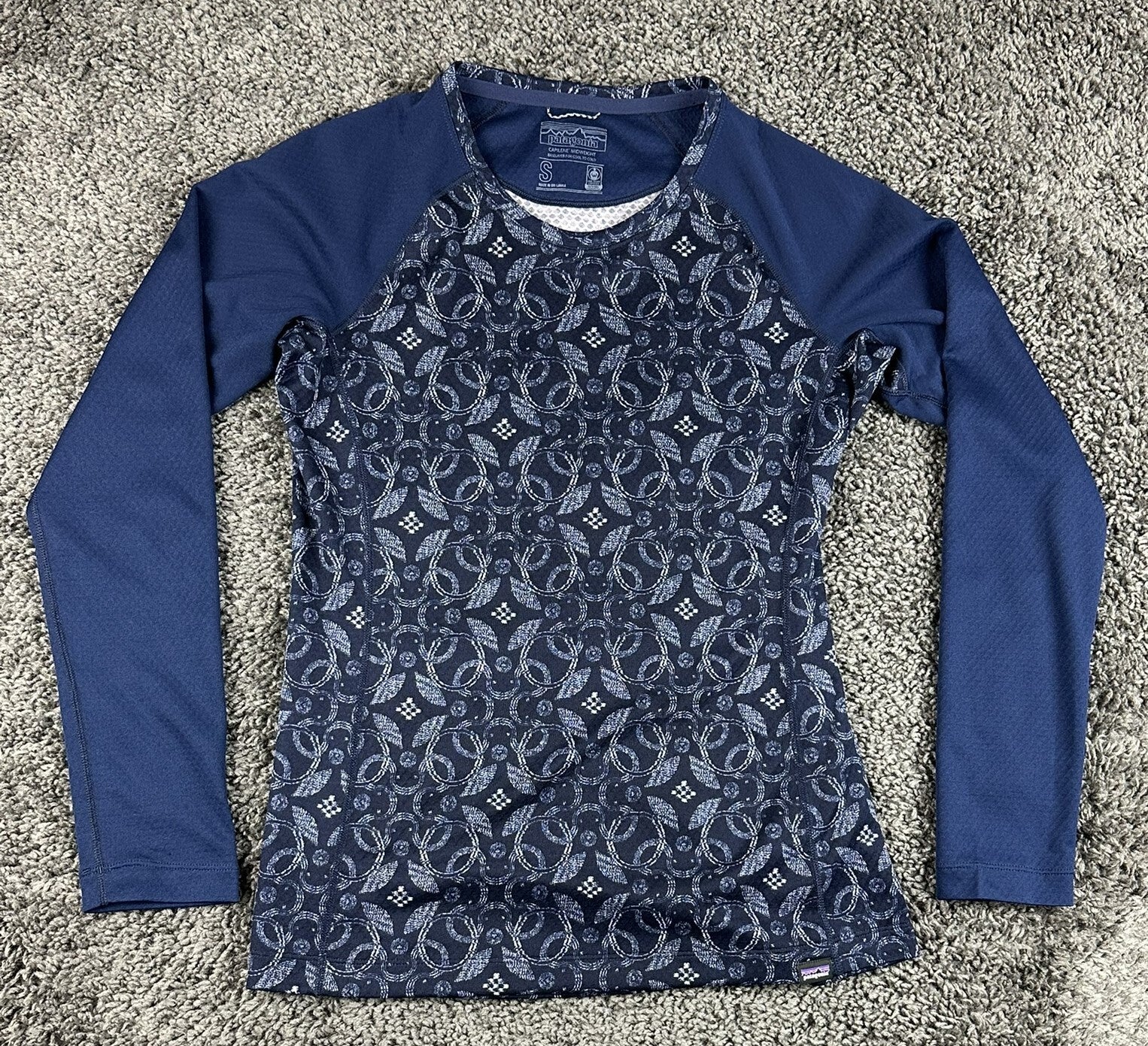 Patagonia Capilene Midweight Womens Blue Long Sleeve Patterned Baselayer Sz S