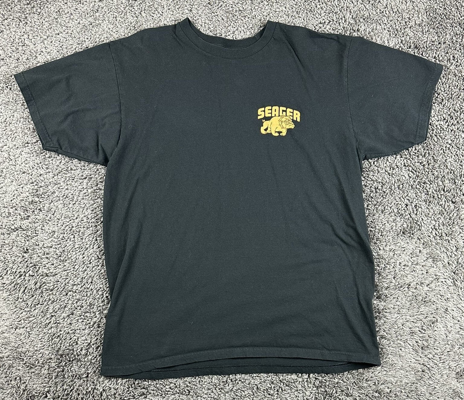 Seager Co Men's Bulldog T-Shirt Black Graphic Crew Neck Short Sleeve Cotton XL