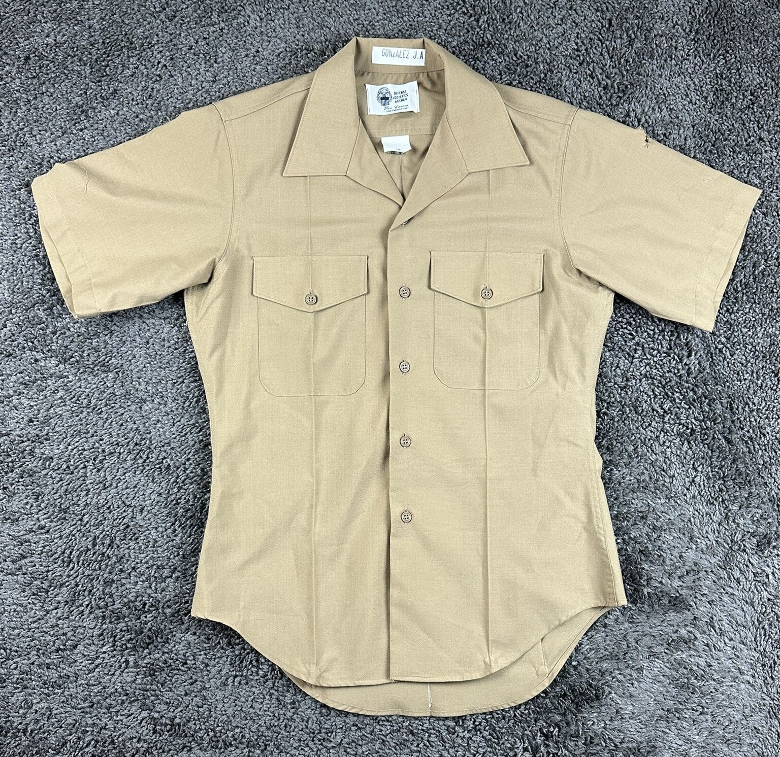 USMC Marine Corps Khaki Short Sleeve Service Shirt Mens DLA Uniform Tan  Size 15