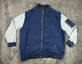 PX Clothing Mens 3XLT Blue Bomber Jacket Suede Feel Grey Sleeves Flight Jacket